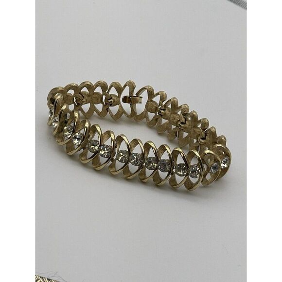 Crown Trifari Gold-Tone Clear Rhinestone Bracelet Signed - Picture 3 of 14